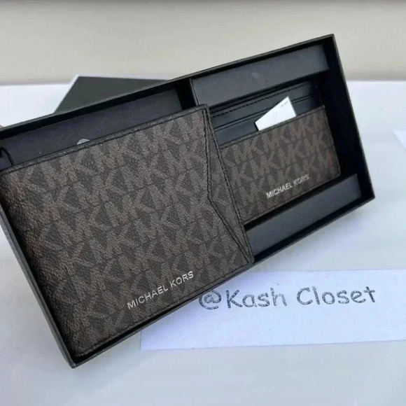 Michael Kors Mens Wallet Card case Box Set- Brown - Picture 1 of 7